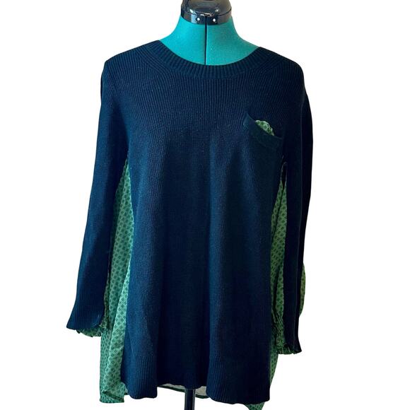 Cabi Get Together Sweater Women M | Black Knit & Green Sheer Polka Dot Back - Picture 4 of 6